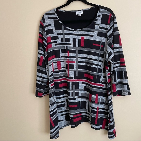 Avenue Women's 3/4 Sleeve Scoop Neck Top with Scarf Grey Black Red Size 18/20 - Picture 6 of 10